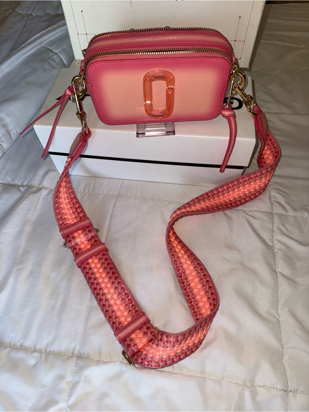 Marc Jacobs Pink Ombre Snapshot Crossbody Camera Bag with Woven Strap